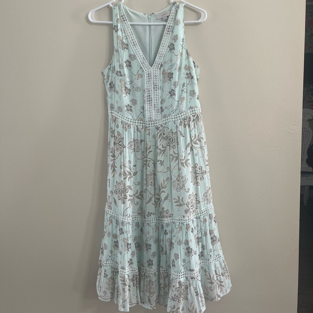 LOFT Mint Green Floral Maxi Dress